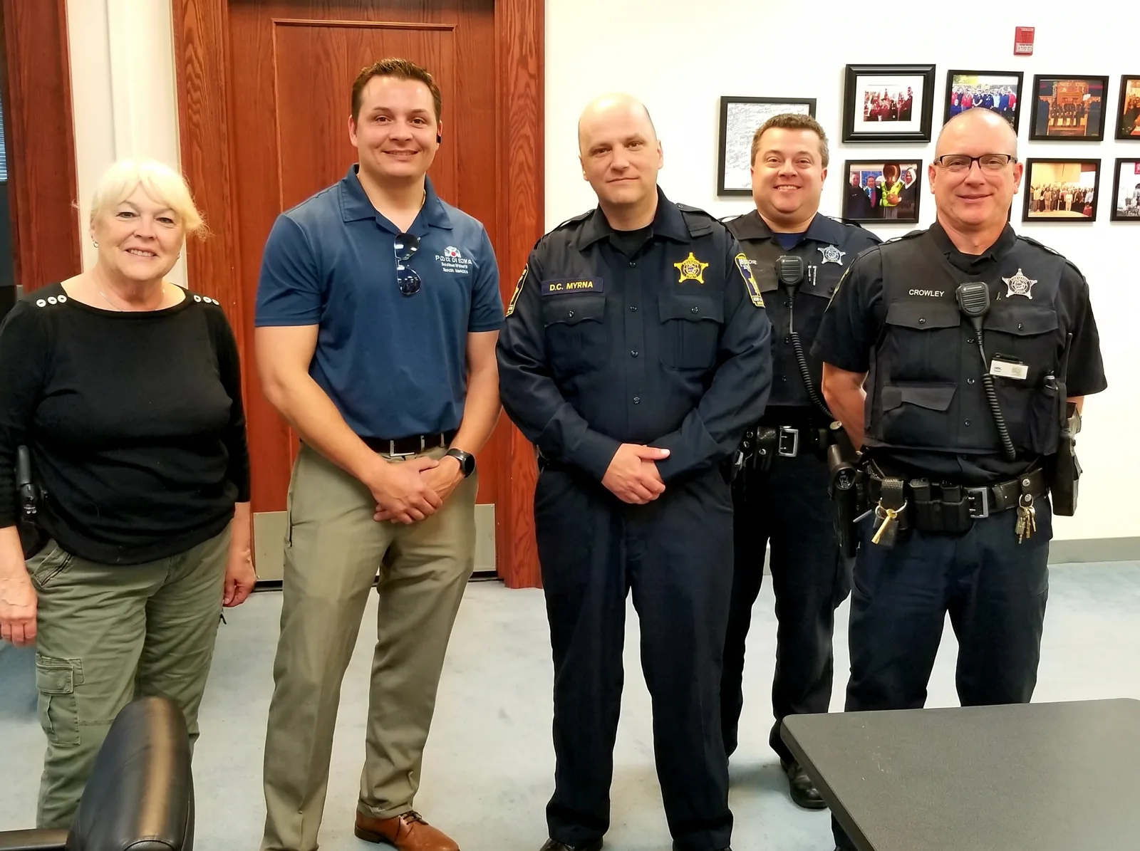 Joe Lapera with Lake County law enforcement partners at the Lapera Insurance Agency office in Grayslake, IL
